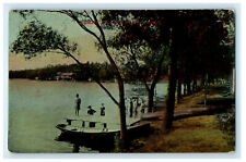 1913 People Riding a Boat Scene Near Warren Ohio OH Posted Antique Postcard picture