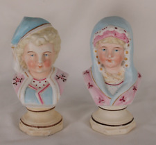 Hertwig VICTORIAN GERMAN BISQUE Porcelain Boy & Girl Bust Pair 19th Century picture