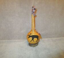 Hand Crafted FOLK ART Gourd SUGARED Fruit BEADS Leather ELK Artisan Painted picture