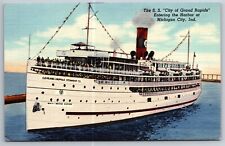 SS City Of Grand Rapids Entering Harbor Michigan City IN C1930 Postcard G4 picture