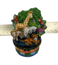 Vtg Los Angeles Zoo Resin Ceramic Animals Noah's Ark Hinged Trinket Box Souvenir picture