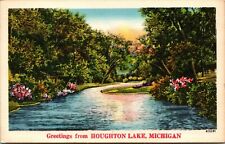 Vtg Scenic Greetings from Houghton Lake Michigan MI 1940s Linen Postcard picture