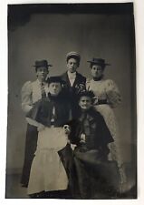 Antique Victorian Era Tintype Photo of Mother with Adult Children Fancy Hats picture
