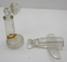 Lot of 2 Antique Glass Telephone & Airplane Candy Containers picture
