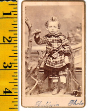 Vintage ca 1865 CDV Photo Depicting Small Child in Plaid Outfit, Baldwin Photo picture