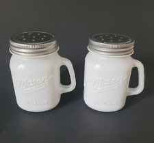 Set 2 White Glass Mason Jar Salt & Pepper Shakers W/ Handles & Metal Lid 4 oz ea picture