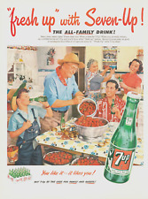 1952 SEVEN UP soda vintage PRINT AD 7up green bottle family party kitchen picture