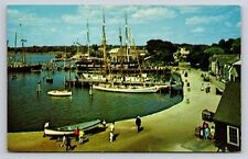 Mystic Seaport CT Ships at Dockside Area Vintage Postcard View picture