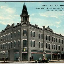 c1910 Waterloo, IA Irving Hotel Litho Photo Postcard St Downtown Kingsley A38 picture