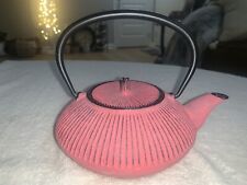 Cast Iron Tea Pot - Pink Striped Design - Made in Japan - Pink- picture