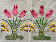 Antique/Vintage Arts & Crafts Mission Bungalow Embroidered Tulips Pillow Case picture