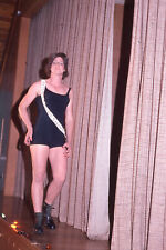 YOUNG MAN WEARING A WOMAN'S BATHING SUIT, 1970's CROSS DRESSING PHOTO SLIDE picture