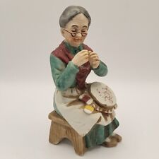 Vintage 44/617 Flambro Porcelain Figurine Grandma Needle Point Sewing 5 1/2