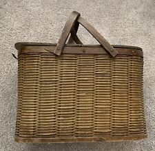 Antique Wooden Picnic Refrigerator Basket Hawkeye w/ Tin Inserts RARE PRIMATIVE  picture