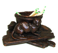 Delightful Antique Black Forest Toothpick or Match Holder, Rare CAT Figure picture
