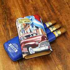 Portable Classic Leather Travel 3 Tube Cigar Case Pocket Cuba Cigar Humidor Bule picture