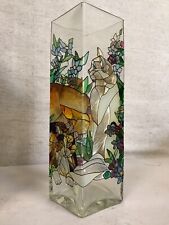10”Joan Baker Design Hand-painted Cat Vase STAINED Glass picture