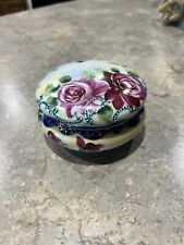 Antique Victorian Porcelain Hair Receiver Vanity Accessory Roses Handpainted picture