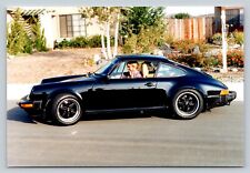 c1980s Woman Drives Classic Black Porsche 911 Big Smile VINTAGE 6x4