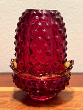 Vintage Fenton Amberina Hobnail Glass Fairy Light Lamp Two-Piece picture