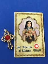 Rare St Therese Relic Cross with Relic Card Healing Gold Plate Italy  picture