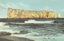 Vintage Postcard Rocher Perce Rock Formation Mountain Ocean Waves Quebec Canada picture