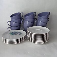 Lot of 29 Vintage Melmac Royalon Inc USA Cups Saucers Plates Purple White Floral picture