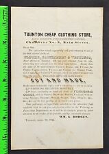 Antique 1844 Taunton Massachusetts Cheap Clothing Store Paper Advertisement picture