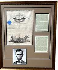 LINCOLN & STANTON RARE 2 SIGNATURES BEAUTIFULLY MUSEUM FRAMED UV PROTECTED 32X38 picture