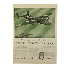 1942 Quaker State Motor Oil Vintage Print Ad WW II Airplane Pennsylvania Plus picture