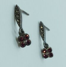 Marsala Signed Sterling Silver 925 Flower Marcasite & Pink Rhinestone Earrings picture