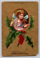 c1910 Old World Young Angel Plays Violin Christmas P323 picture