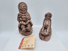 Earthquake Clay 2 Figurines Mother Child  Child and Dog Vtn 1960's Alaska picture