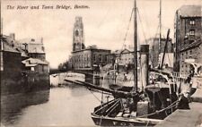 Vintage Postcard River,  Ship & Town Bridge Boston England  c.1907-1915     M430 picture