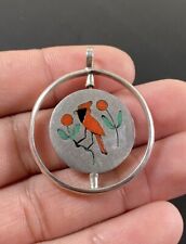 Zuni Native American Sterling Silver Turquoise Double Sided Spinning Pendant picture