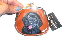 Black Newfoundland dog Coin Purse Hand Painted Brown Clutch picture