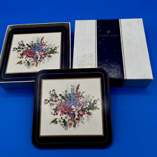 vintage 90s Pimpernel drink COASTERS w/Box 6 Birds & Flowers cork backed England picture