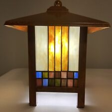 Vintage Metal Frame Stained Glass Arts & Crafts Mission Style Table Lamp 12