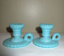 Antique Portieux Vallerysthal 2 Childs Candle Holders w Loop Small Blue Opaline picture