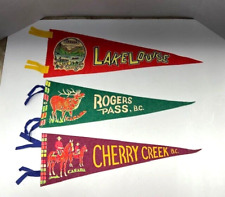 x3 - VINTAGE Canada Travel Felt Pennants -Cherry Creek, Rogers Pass, Lake Louise picture