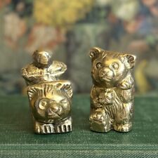 Vintage Lot of 2 Miniature Brass Figurines Bears Patina Small Mini 2” picture