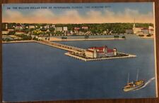 St Petersburg Florida Million Dollar Pier Straub Park, Ship, Linen Postcard picture