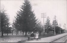 RPPC-Quincy Michigan A View in the Park-Children With Wagons & RR Station picture