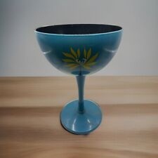 Vintage DAVAR NY Laquerware Teal Aqua Hand Painted Flower Pedestal Bowl picture
