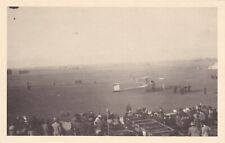 Vintage Postcard - Picture of an Early Biplane on Airfield Crowd People picture