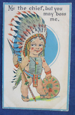 1915 Little Kid Indian Chief Comic Romance Greeting Postcard picture