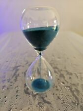 Hand Blown 30 Minute Hourglass Clear Glass Blue Sand picture