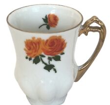 Royal Crown Teacup 3” Orange Roses Inside & Out Gold Handle Decorative Collect picture