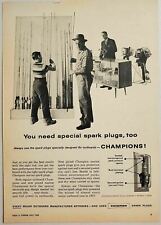 1958 Print Ad Champion Spark Plugs Outboard Motors Fishing Rods in Retail Store picture