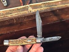 Vntg 4” Colonial Prov USA 2-Bld Folding Pocket Knife w/ Faux Bone Hndl & Shield picture